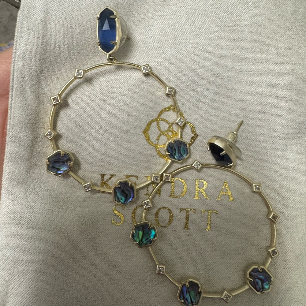 Kendra Scott Gold and Blue Gemstone Hoop Earrings